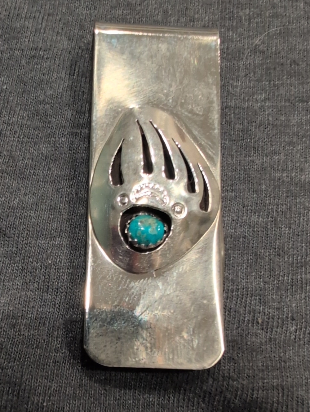 Sterling Silver Turquoise Bear Paw Money Clip - Blue